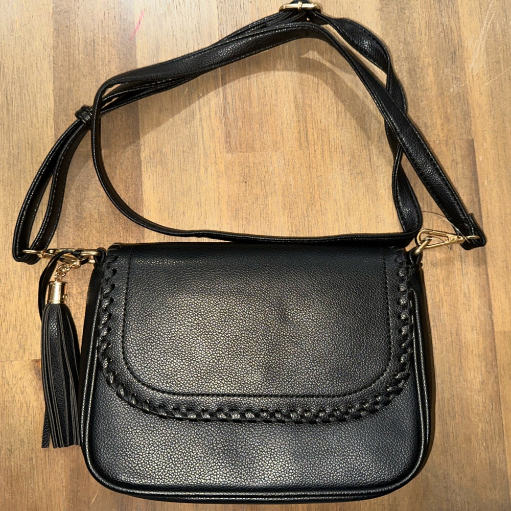 Classic Black Crossbody Bag with Tassel
